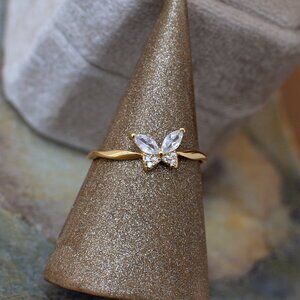 Dainty Butterfly Ring Gold Vermeil Sterling Silver | CZ Promise Ring